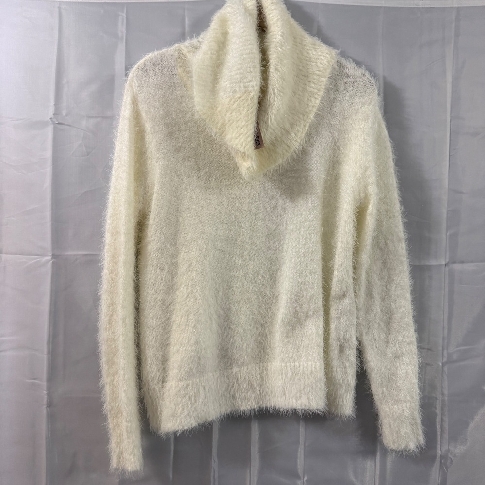 Coco + Carmen Womens Eyelash Knit Cowl Neck Mohair‎ Sweater Cream Soft White XXL